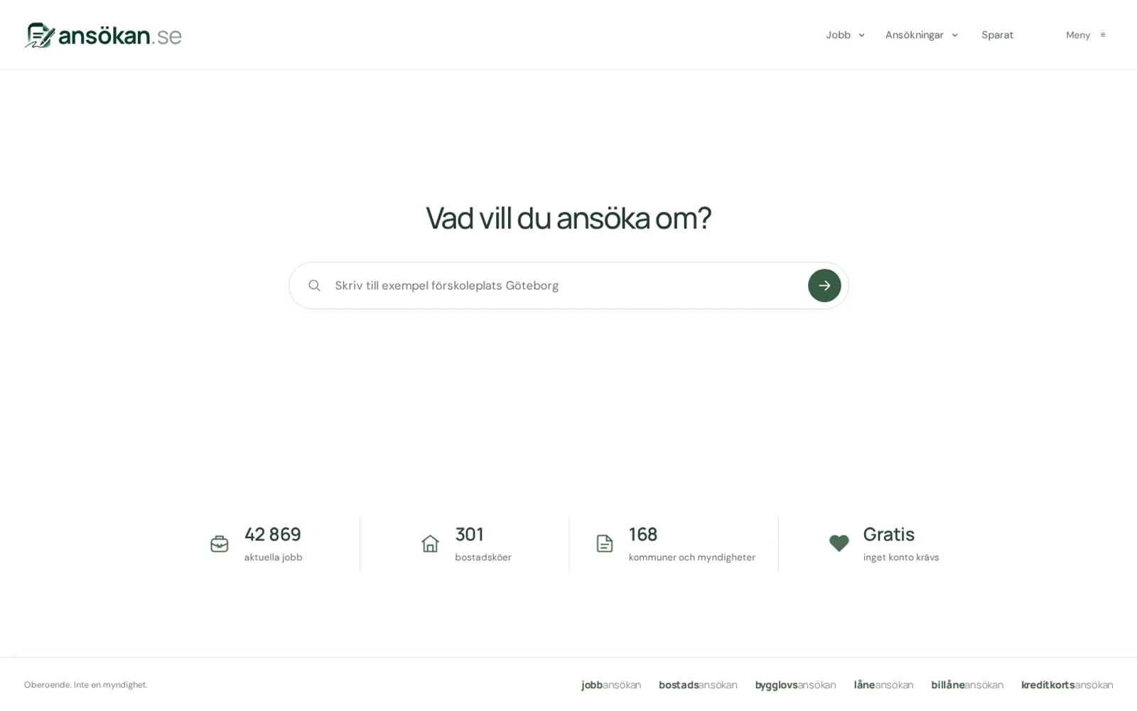 Förhandsvisning av Ansökan.se – Publik startsida. Ansökan.se finns på ansokan.se; ansökan.se leder dit.